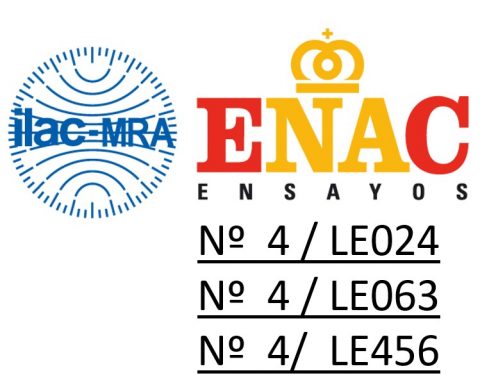 Acreditación ENAC ILAC para el sector materiales según ISO 17025 con nº expediente 4/LE063, LE024 y LE456