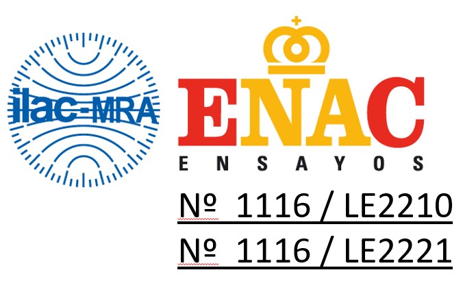 Acreditación ENAC ILAC según ISO 17025 para ensayos en el sector medioambiental. Nº 1116/LE2221 y Nº 1116/LE2210