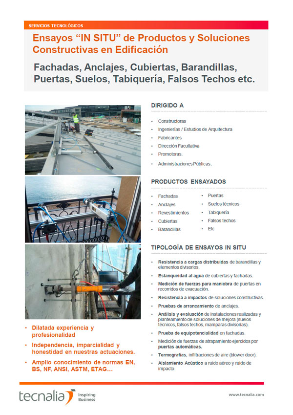 Catálogo de Ensayos “in situ” de productos y soluciones constructivas en edificación