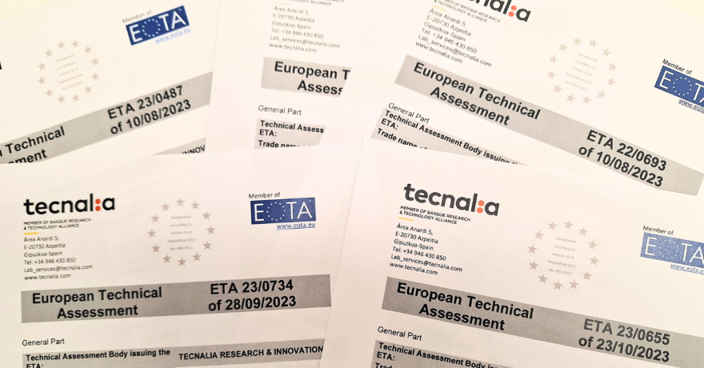 evaluaciones tecnicas europeas, los etes emitidos por TECNALIA