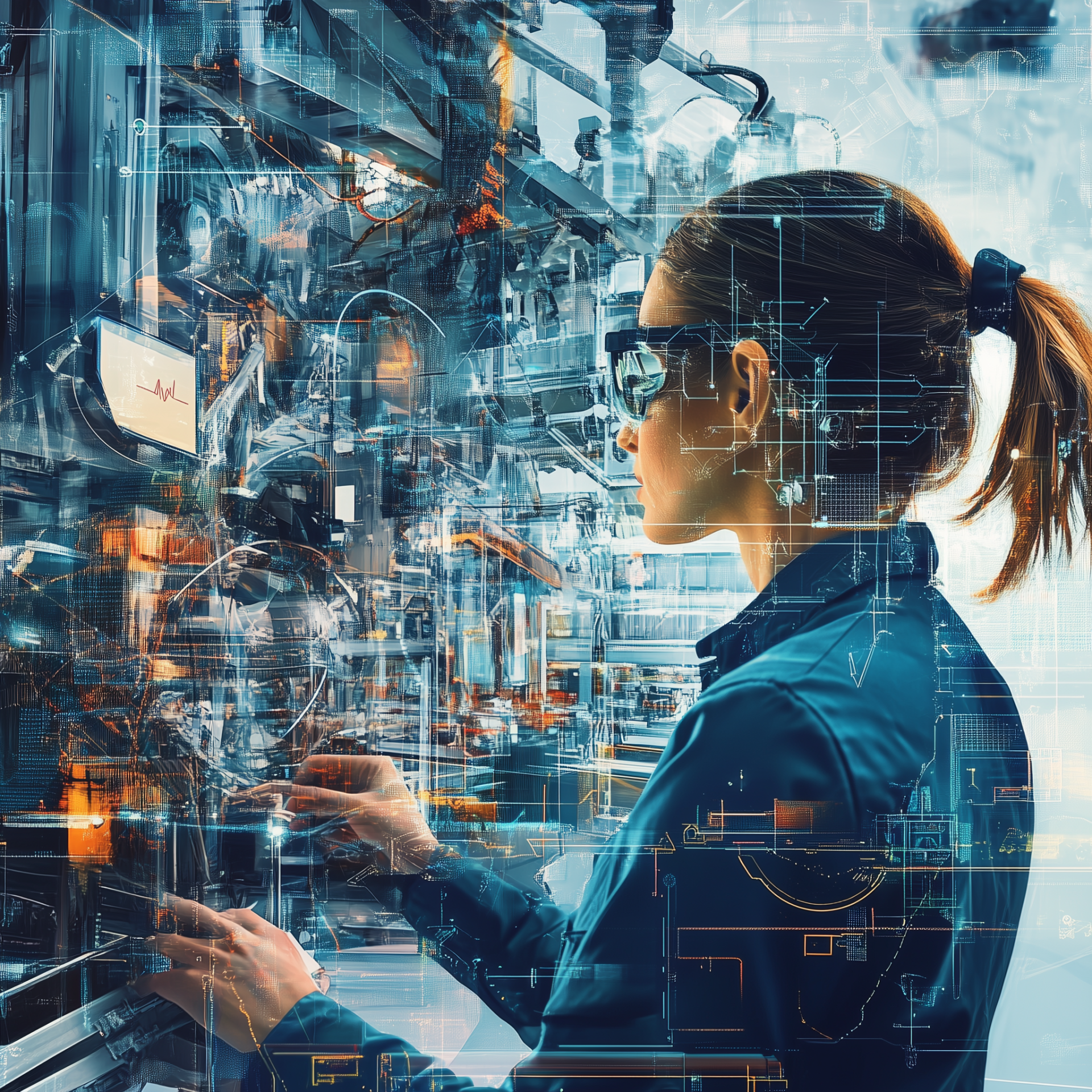 imagen de una mujer representando todos los ámbitos de actuación de TECNALIA, basados en sostenibilidad, digitalización y competitividad