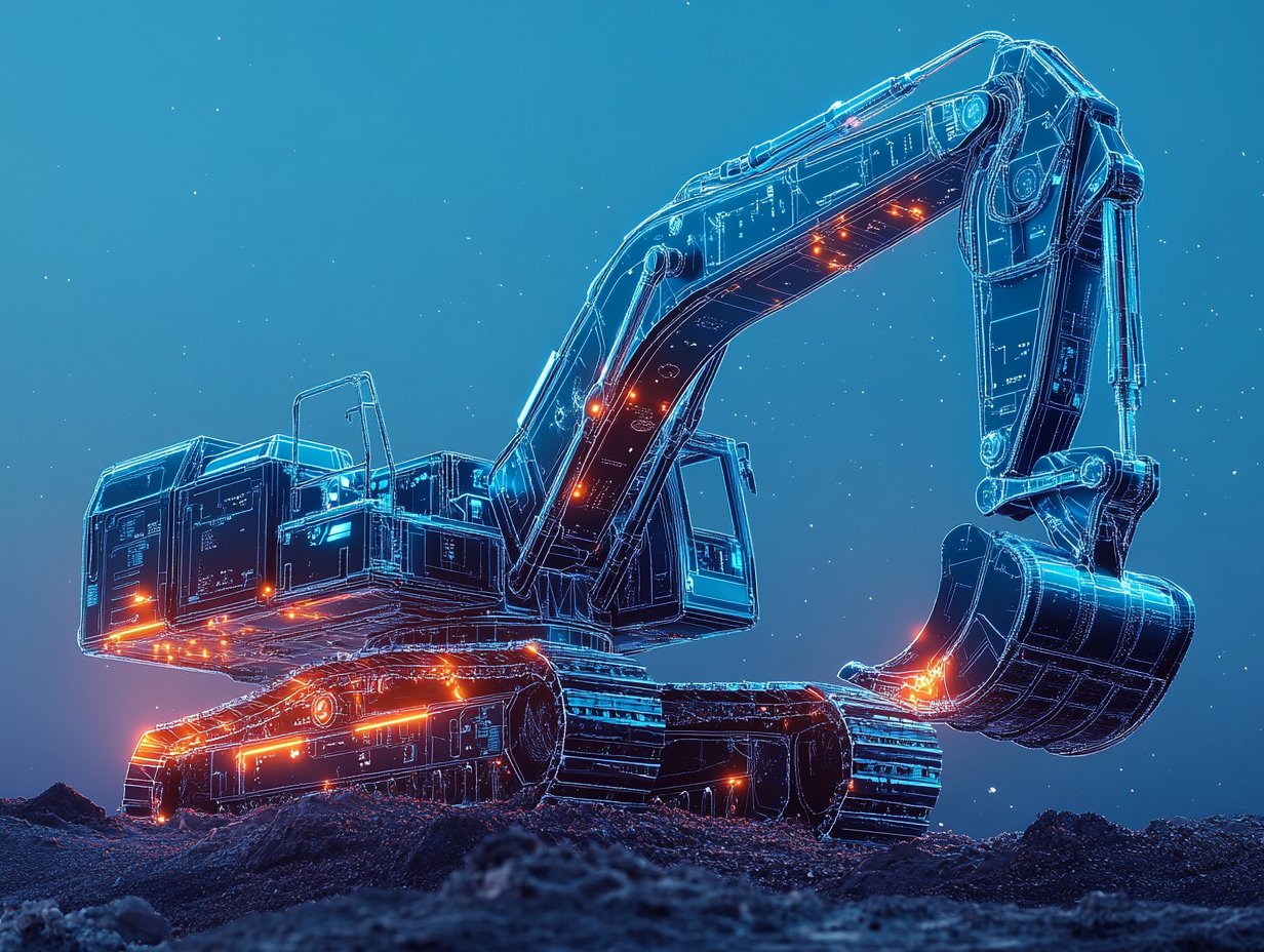 imagen de una excavadora hdráulica que represente la automatización flexible en la industria