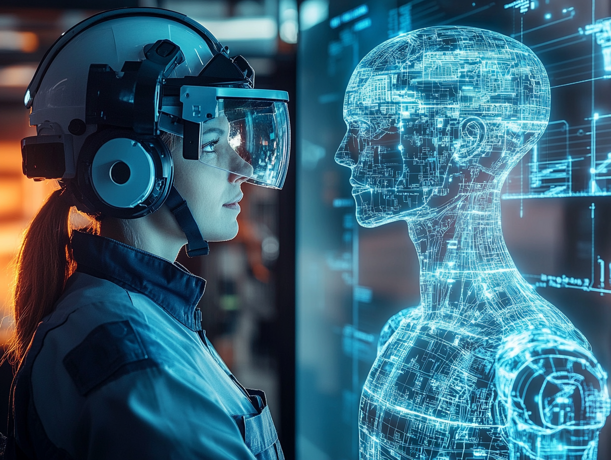 magen de una persona enfrentada a una IA simulando la automatización flexible